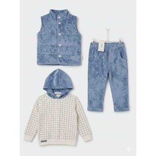 Hippie Erkek Çocuk Bebek Bayramlık 3 Lü Takım Kalin Yelekli Kapşonlu Sweatshirt Alt Eşofman