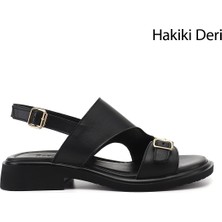 Gönderi(r) Kadın Siyah  Tokalı Bantlı Hakiki Deri Sandalet
