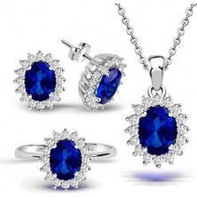 Kuyumcudükkanı Kuyumcudukkani Safir Renk Klasik Antruaj Yüzük Küpe Kolye SETI-24096-W-BLU