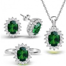 Kuyumcudükkanı Kuyumcudukkani Zümrüt Renk Taşlı Klasik Antruaj SET-24096-W-GRN