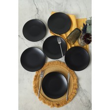 PremiumPort Mat Siyah Ege Pasta Tabağı 20 cm 6'lı Set