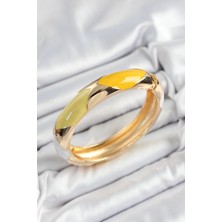 Youday Accessories Pirinç Beyaz Yeşil Sarı Mineli Baklava Model Gold Renk Kadın Kelepçe