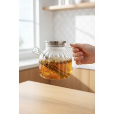 PremiumPort 1000 ml Şeffaf Çelik Kapaklı Borosilikat Cam Demlik, Ocak Üstü, Bitki Çayı