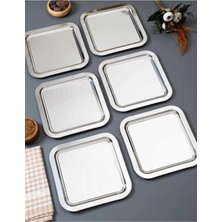 PremiumPort 6'lı Lüx Kare Sunum Çay Nişan Dekoratif ve Çok Amaçlı Tepsi