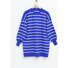Moda Morfo Bisiklet Yaka Fitilli Triko Tunik -Saks
