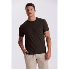 Jakamen Kahve %100 Pamuk Slim Fit Bisiklet Yaka Basic T-Shirt
