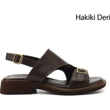 Gönderi(r) Kadın Kahverengi  Tokalı Bantlı Hakiki Deri Sandalet