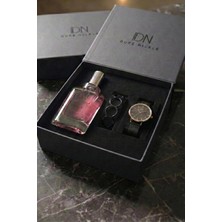 Duke Şeritli Bileklikli Siyah Hasır Kordon Kadın Kol Saati Parfüm Kutulu Hediye Seti