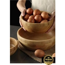 PremiumPort Bambu 3'lü Salata ve Meyve Kasesi Seti, Dekoratif 20-25-30 cm