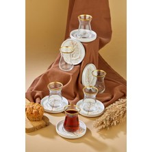 PremiumPort Şık Ihlamur Gold Dekorlu 12 Parça 6 Kişilik Çay Bardağı Seti