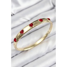 Youday Accessories Pirinç Zirkon Taşlı Kırmızı Kalp Model Gold Renk Kadın Kelepçe