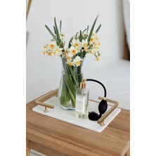 PremiumPort Beyaz Mermer Mat Altın L Dizayn 30X20 cm Tepsi, Şık ve Zarif Tasarım