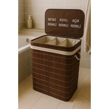 Lucky Clover Lüks Bambu 3 Bölmeli Çamaşır Kirli Sepeti 52X32X60CM Büyük Boy 100 Lt