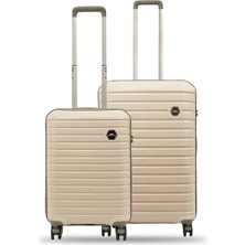 Ground Vanille 2'li Valiz Seti Orta-Kabin(Küçük) Kemik-Gri - 10663