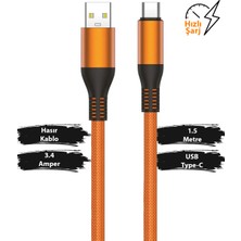 Mobilite 3.4A USB To Type-C Örgülü Metal Başlıklı Hızlı Şarj ve Data Kablosu 1.5 Metre