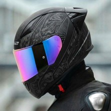 Ls2 Rapıd 2 Race Crypt Mat Siyah Kask (Gökkuşağı Vizör + Spoiler)