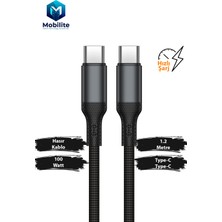 Mobilite 100W Pd Type-C To Type-C Hasır Örgülü Ultra Hızlı Şarj ve Data Kablosu 1.2 Metre