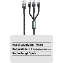 Mobilite 18W 3'ü 1 Arada (3in1) Ultra Hızlı Hasır Örgülü Şarj ve Data Aktarım Kablosu 1 Metre