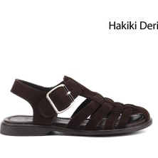 Gönderi(r) Kadın Kahverengi - Taba  Tokalı Bantlı Burnu Kapalı Hakiki Deri Sandalet