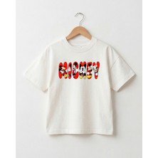 Babytex Unisex Bisiklet Yaka Yazı Içinde Karakter Baskılı %100 Pamuklu Oversize Tişört Bebek - Çocuk