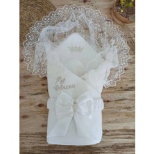 TeknoKapsül Yenidoğan Sahra Taç Benim Prensesim Nakışlı Kundak Bebek Battaniyesi Ekru