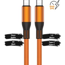 Mobilite 60W Pd Type-C To Type-C Metal Başlıklı Örgülü Hızlı Şarj ve Data Kablosu 1.5 Metre