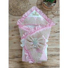 TeknoKapsül Yenidoğan Grand Lüks Ağır Güpür Işlemeli Şapkalı Bebek Battaniyesi Kundak Pembe