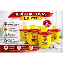 TeknoKapsül Atık Kovası 1,3 Litre 5 Adet Kapaklı Atık Kutusu Enfekte Atık Kovası Seti