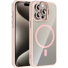 TeknoKapsül Iphone 15 Remim Lensli Magsafe Standlı Kapak - Pembe
