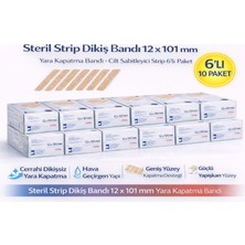 TeknoKapsül Steril Strip Dikiş Bandı 12 x 101 mm Yara Kapatma Bandı Cilt Sabitleyici Strip 6’lı 10 Paket