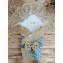 TeknoKapsül Yenidoğan Piramit Desenli Güpür Işlemeli Bebek Battaniyesi Kundak Gold