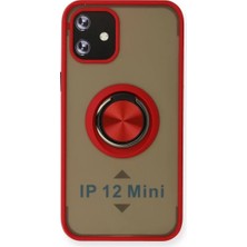 TeknoKapsül Iphone 12 Mini Kılıf Montreal Yüzüklü Silikon Kapak - Kırmızı