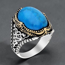 Takılingo 925 Ayar Gümüş Oval Turkuaz Firuze Taşlı Erkek Yüzük