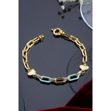 İnnuendo Jewelry 925 Ayar Gümüş Altın Kaplama Kalp Detaylı Zincir Bileklik