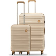 Ground Vanille 2'li Valiz Seti Büyük-Kabin(Küçük) Kemik-Gold - 10663