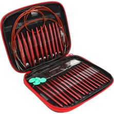 İğne İzi Kırmızı Metal Örgü Şiş Seti – 13 Boy Şiş Ucu Seti - Taşıma Çantalı Şiş Seti - Profesyonel Örgü Şiş Seti