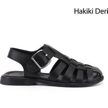 Gönderi(r) Kadın Siyah  Tokalı Bantlı Burnu Kapalı Hakiki Deri Sandalet