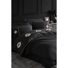 TeknoKapsül Elegant Nakışlı Pamuk Saten Çift Kişilik Nev Takımı Olimpos Siyah