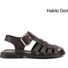 Gönderi(r) Kadın Kahve  Tokalı Bantlı Burnu Kapalı Hakiki Deri Sandalet