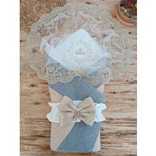 TeknoKapsül Yenidoğan Teri Cotton Taç Nakışlı Prizma Taş Kundak Bebek Battaniyesi Bej