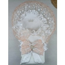 TeknoKapsül Yenidoğan Bal Peteği Taç Nakışlı Lüks Kundak Bebek Battaniyesi Ekru