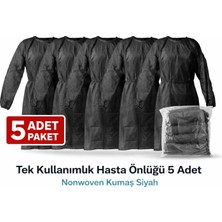 TeknoKapsül Tek Kullanımlık Hasta Önlüğü 5 Adet Nonwoven Kumaş Uzun Kollu Standart Beden Siyah