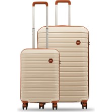 Ground Vanille 2'li Valiz Seti Büyük-Kabin(Küçük) Kemik-Taba - 10663