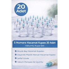 TeknoKapsül 5 Numara Hacamat Kupası 20 Adet Vakumlu Kupa Seti – Manuel Pompa Uyumlu Şeffaf Plastik Büyük Boy Ha