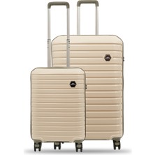 Ground Vanille 2'li Valiz Seti Büyük-Kabin(Küçük) Kemik-Gri - 10663