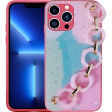 The Gencoo iPhone 12 Pro Kılıf Simli Desenli El Askılı Tutacaklı Tgco Elsa Silikon Kapak-Pembe Koyu