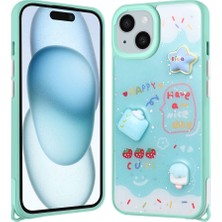 The Gencoo Apple iPhone 14 Plus Kılıf Parlayan Sıvılı Simli Kabartma Figürlü Tgco Cevze Kapak-Yeşil