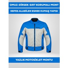 Revertech Mavi-Beyaz Yazlık Fileli Motosiklet Montu Ce Korumalı Nefes Alan Hafif Mont