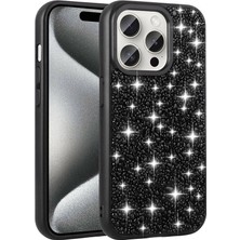 The Gencoo Apple iPhone 15 Pro Max Kılıf Parlak Taşlı Tasarım Tgco Linea Kapak-Siyah