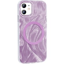 The Gencoo Apple iPhone 11 Kılıf Magsafe Şarj Özellikli Fırça Boya Desenli Tgco Palet Kapak-Pembe